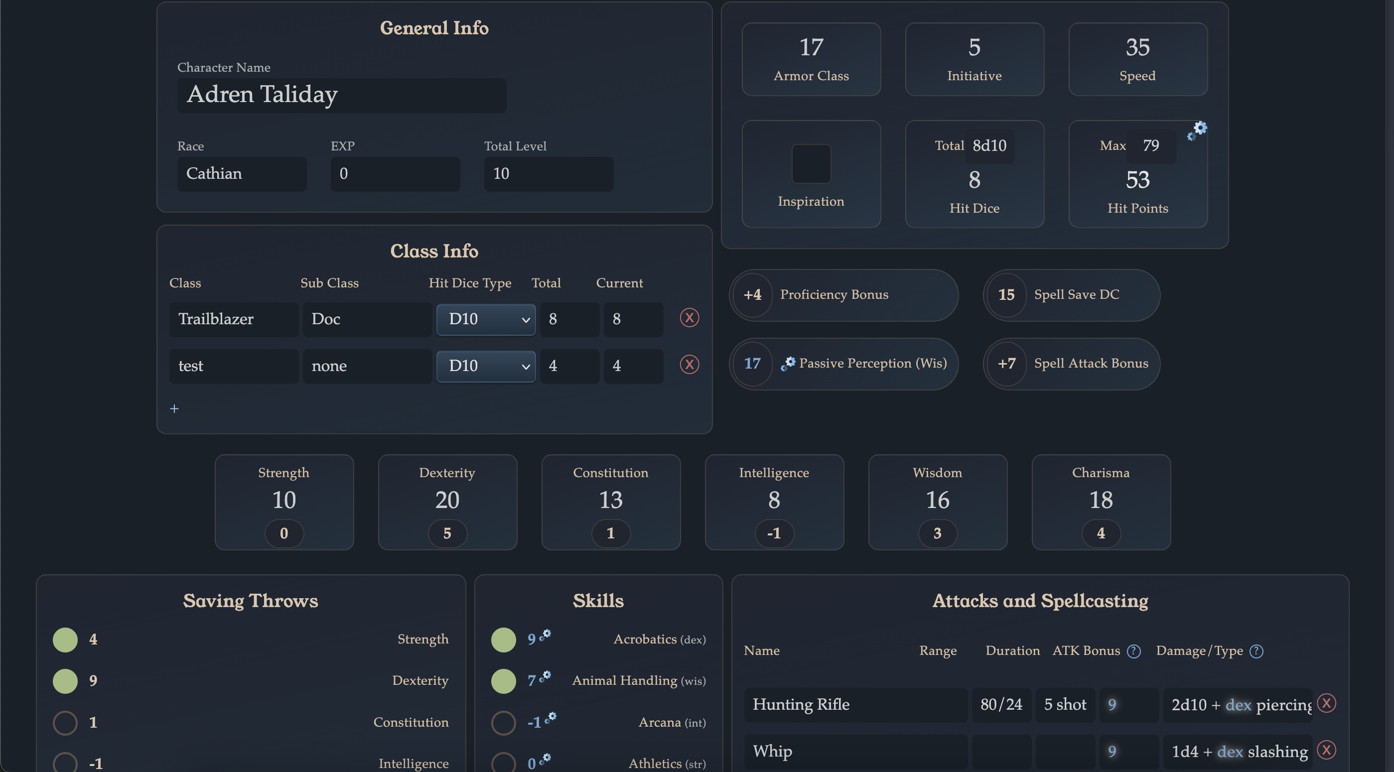 Linked D&D 5E character sheet inside the Far Reach Co stack.