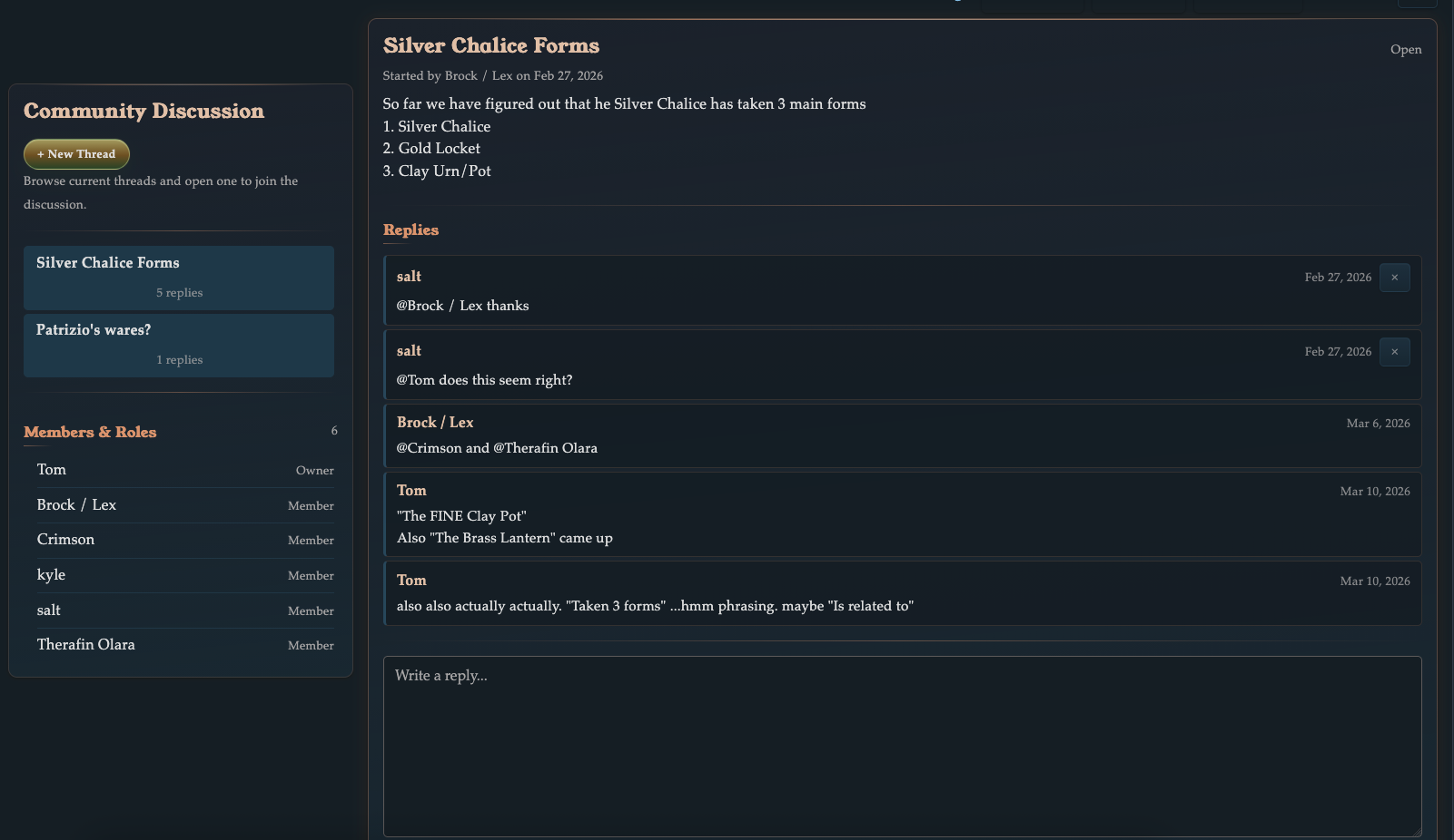 Wyrld community discussion board with campaign threads and replies.